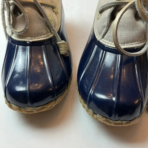 Jack Rodgers Chloe Rain/ snow boots with a whipstitch blue and gold .
