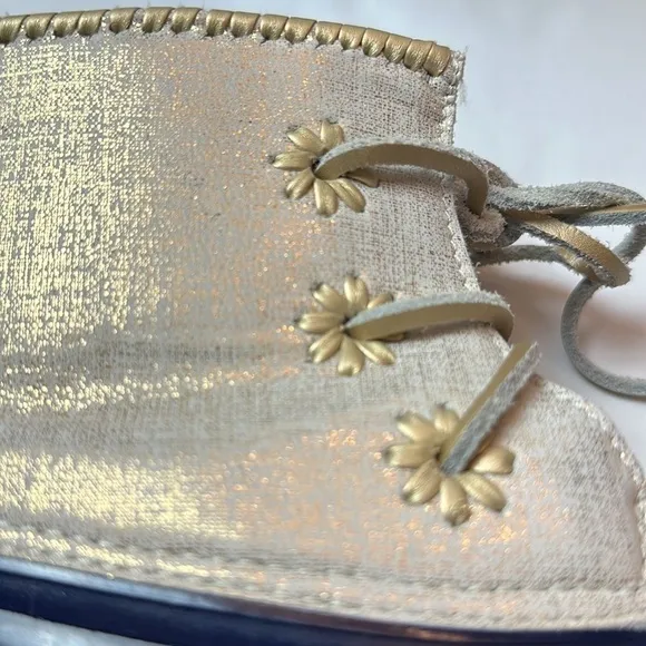 Jack Rodgers Chloe Rain/ snow boots with a whipstitch blue and gold .