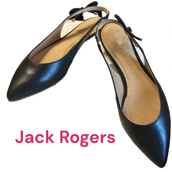 Jack Rogers black leather shoes size 8 Women's Serena Slingback Flats