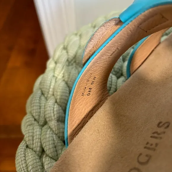 Jack Rogers Rose Aqua Blue Leather Double Knot Slide Flat Sandals