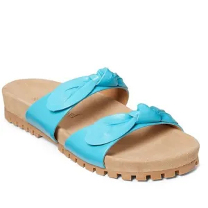 Jack Rogers Rose Aqua Blue Leather Double Knot Slide Flat Sandals