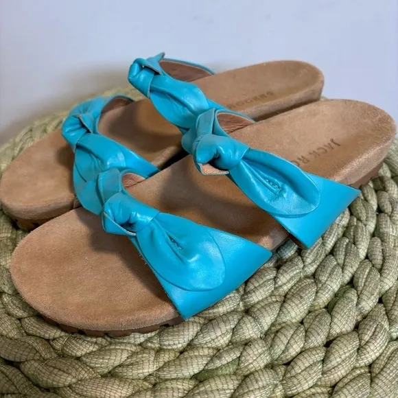 Jack Rogers Rose Aqua Blue Leather Double Knot Slide Flat Sandals
