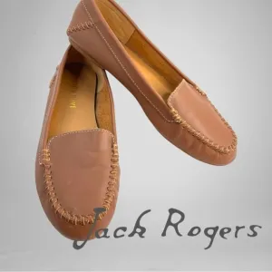 JACK ROGERS Women's Millie Leather Moccasin Mocs Flat Shoes Loafers Brown Sz 8