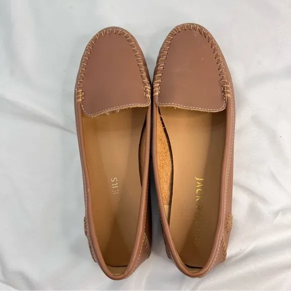 JACK ROGERS Women's Millie Leather Moccasin Mocs Flat Shoes Loafers Brown Sz 8
