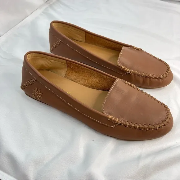 JACK ROGERS Women's Millie Leather Moccasin Mocs Flat Shoes Loafers Brown Sz 8