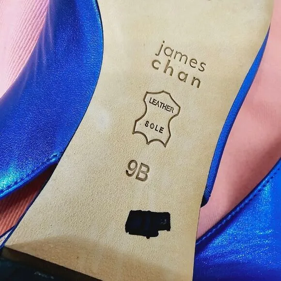 James Chan Nakasey Blue Metallic Sling Back Flat Size 6 Size 9 NWOB