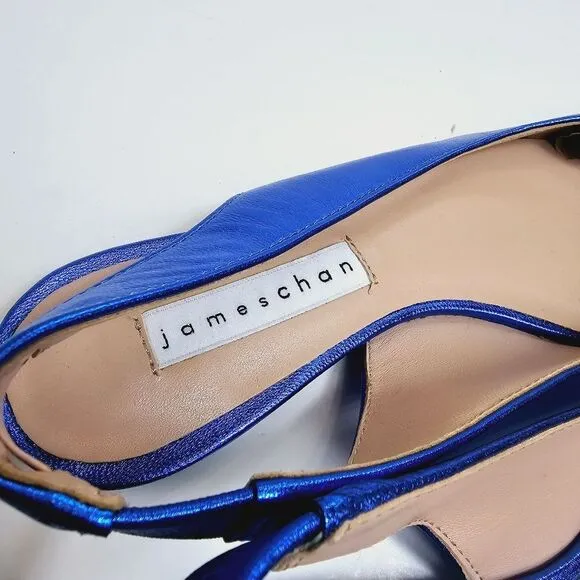 James Chan Nakasey Blue Metallic Sling Back Flat Size 6 Size 9 NWOB
