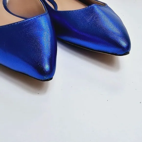 James Chan Nakasey Blue Metallic Sling Back Flat Size 6 Size 9 NWOB