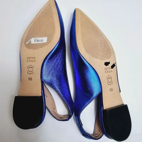 James Chan Nakasey Blue Metallic Sling Back Flat Size 6 Size 9 NWOB
