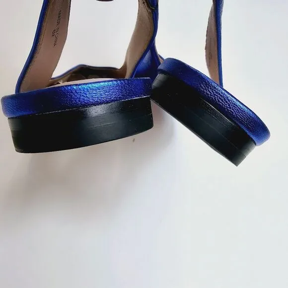 James Chan Nakasey Blue Metallic Sling Back Flat Size 6 Size 9 NWOB