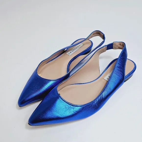 James Chan Nakasey Blue Metallic Sling Back Flat Size 6 Size 9 NWOB