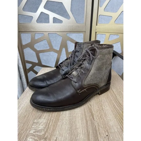 J&amp;M 1850 Johnston &amp; Murphy Brown Ankle Boots Shoes Mens Shearling Fur Wool 8.5 M