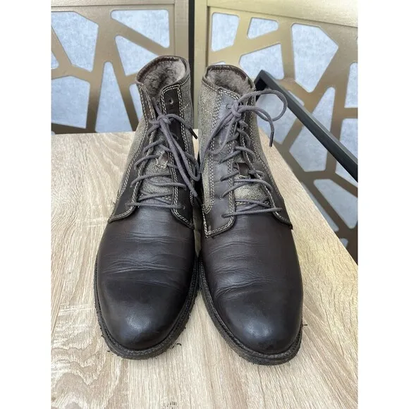 J&amp;M 1850 Johnston &amp; Murphy Brown Ankle Boots Shoes Mens Shearling Fur Wool 8.5 M