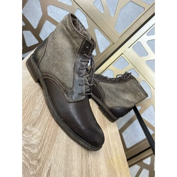 J&amp;M 1850 Johnston &amp; Murphy Brown Ankle Boots Shoes Mens Shearling Fur Wool 8.5 M