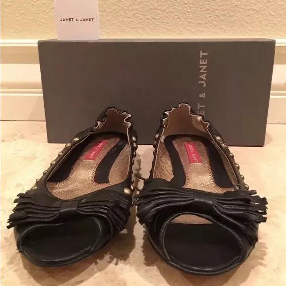 JANET &amp; JANET Leather Open Toe Ballet Flats NEW!
