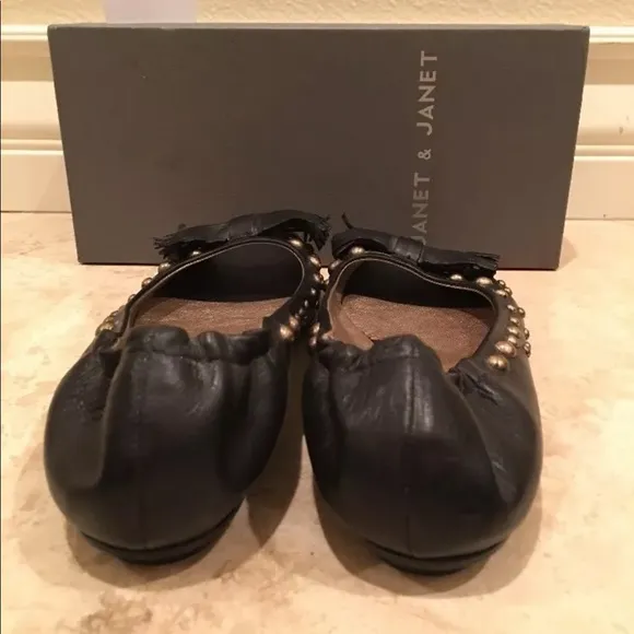 JANET &amp; JANET Leather Open Toe Ballet Flats NEW!