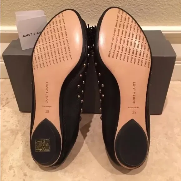 JANET &amp; JANET Leather Open Toe Ballet Flats NEW!