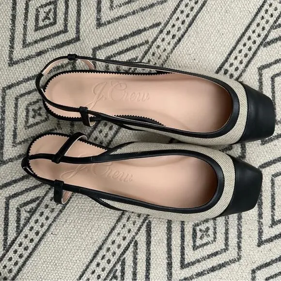 Jcrew Anya Slingback Flats In Italian Linen - 6 - Khaki Black