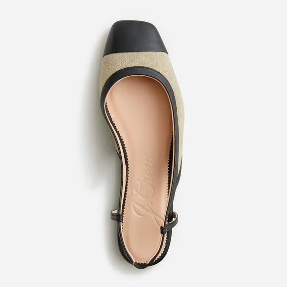 Jcrew Anya Slingback Flats In Italian Linen - 6 - Khaki Black