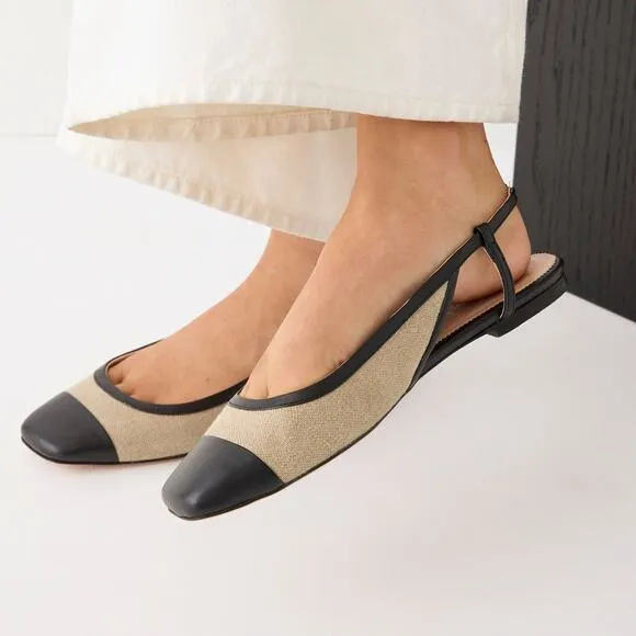 Jcrew Anya Slingback Flats In Italian Linen - 6 - Khaki Black