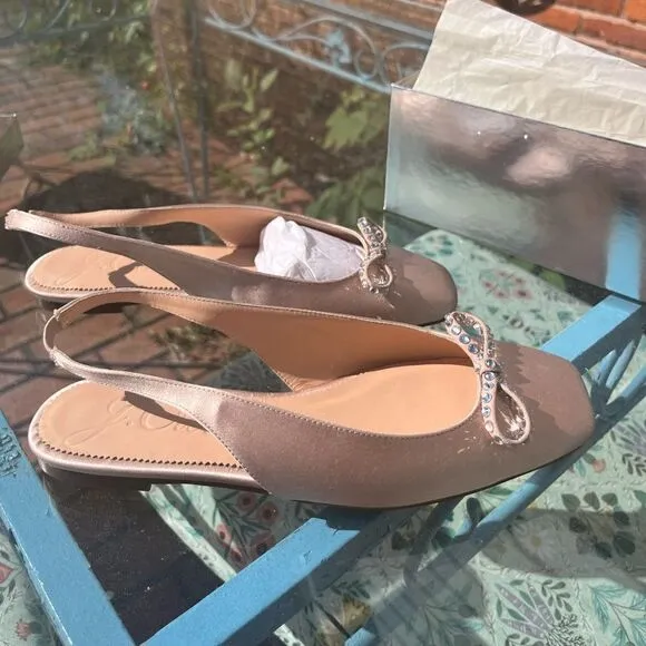J Crew Anya Slingback Flats with Crystal Bow NIB