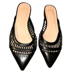 Jcrew Backless cage mules black leather slides pointy toe flats size 8.5 AN930