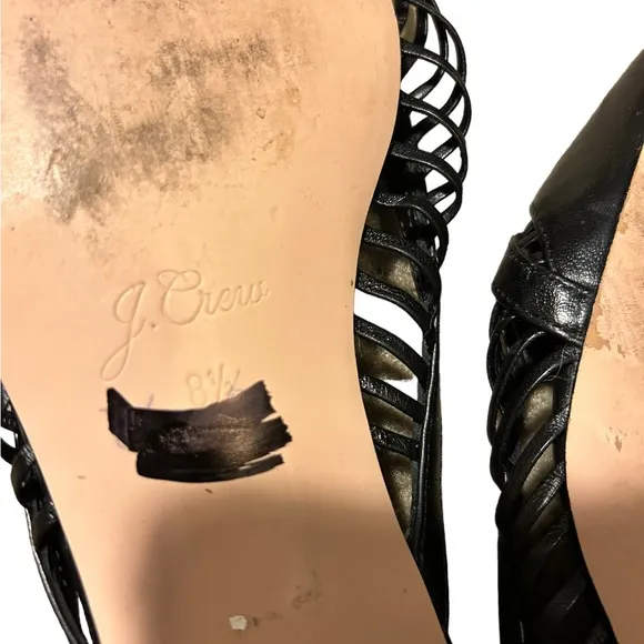 Jcrew Backless cage mules black leather slides pointy toe flats size 8.5 AN930