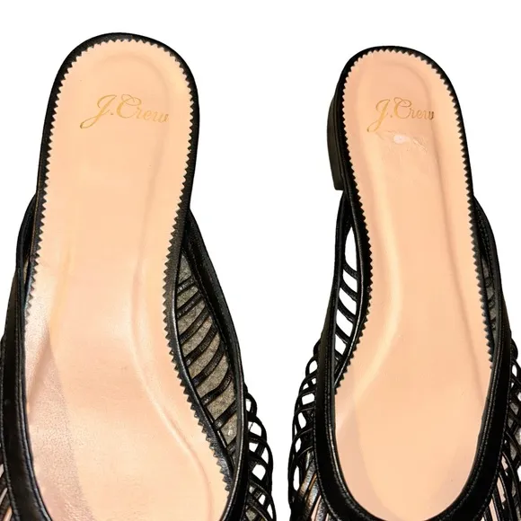 Jcrew Backless cage mules black leather slides pointy toe flats size 8.5 AN930