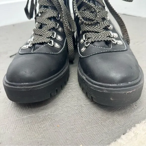 J. Crew Black Lightweight Leather Chunky Lace Up Nordic Ankle Boots Size 9