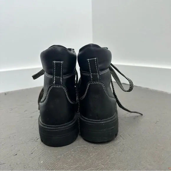 J. Crew Black Lightweight Leather Chunky Lace Up Nordic Ankle Boots Size 9