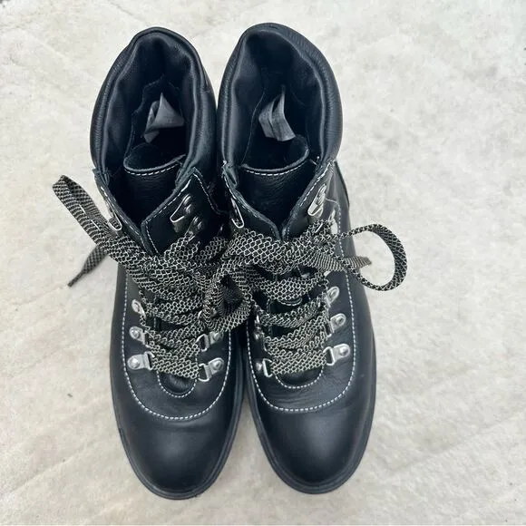 J. Crew Black Lightweight Leather Chunky Lace Up Nordic Ankle Boots Size 9