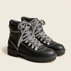 J. Crew Black Lightweight Leather Chunky Lace Up Nordic Ankle Boots Size 9