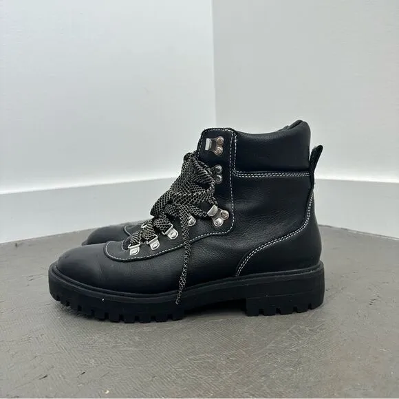 J. Crew Black Lightweight Leather Chunky Lace Up Nordic Ankle Boots Size 9