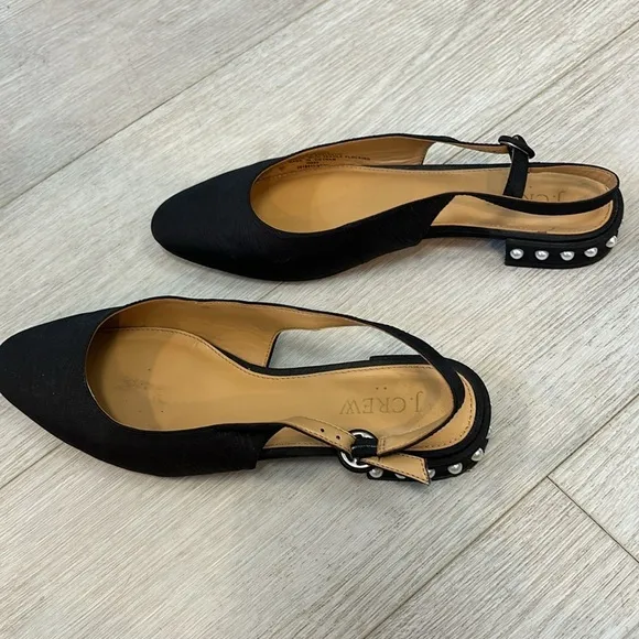 J.Crew Black Slingback Flats with pearl details size 7 1/2