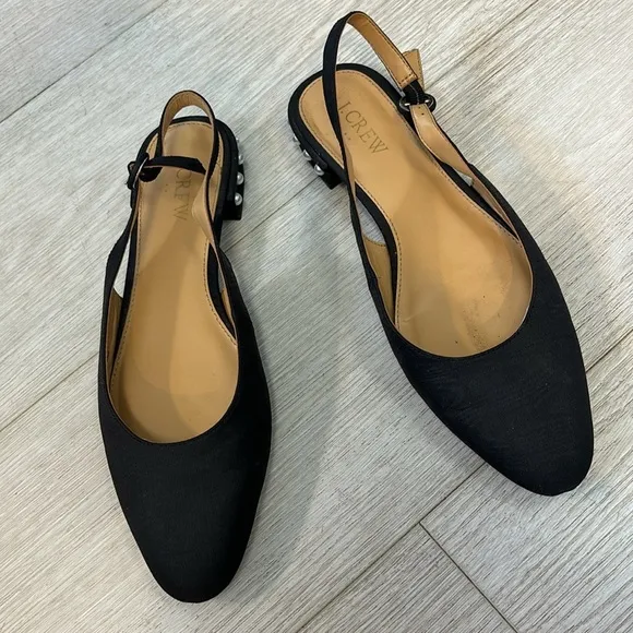 J.Crew Black Slingback Flats with pearl details size 7 1/2