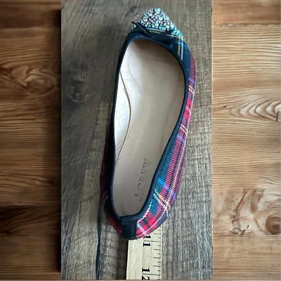 J.CREW GEMMA CRYSTAL-CAP-TOE FLATS Size 9 US in a beautiful plaid print