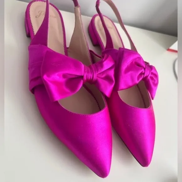 J.Crew Gwen slingback mule bow pointed toe flats shoes satin pink 7