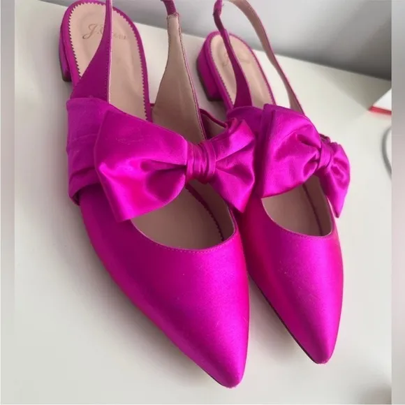 J.Crew Gwen slingback mule bow pointed toe flats shoes satin pink 7
