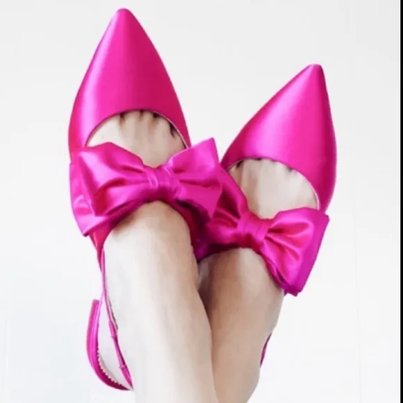 J.Crew Gwen slingback mule bow pointed toe flats shoes satin pink 7