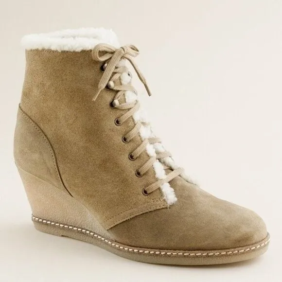 J.Crew MacAlister shearling wedge boots 8