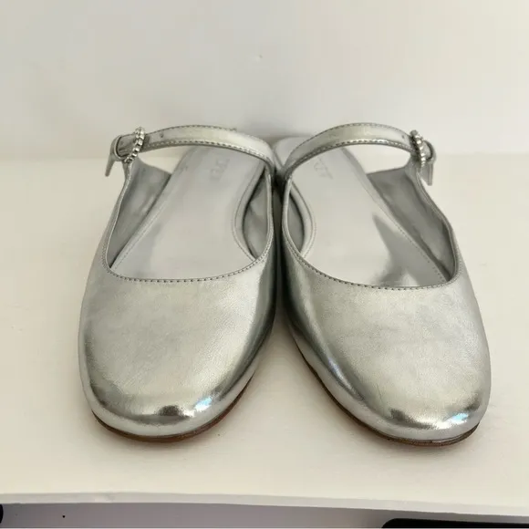 J.CREW Mary Jane Mules Silver 9 Ballet CA763 Flats Round Toe Rhinestone
