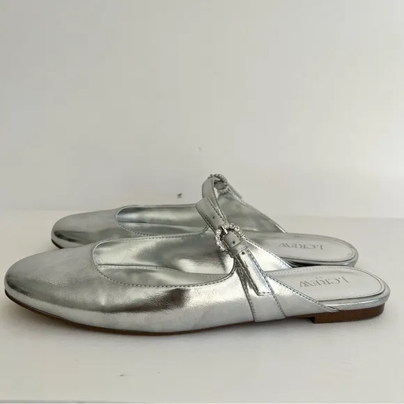 J.CREW Mary Jane Mules Silver 9 Ballet CA763 Flats Round Toe Rhinestone