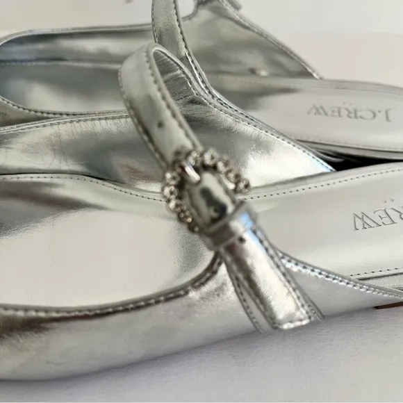J.CREW Mary Jane Mules Silver 9 Ballet CA763 Flats Round Toe Rhinestone