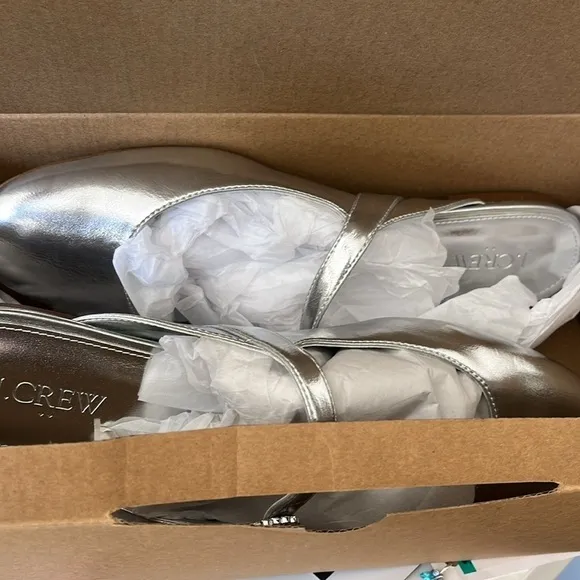 J.CREW Mary Jane Mules Silver 9 Ballet CA763 Flats Round Toe Rhinestone