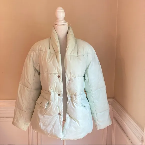 J.CREW Mint Pastel Green Signature Puffer Primaloft Jacket Coat Shawl Collar