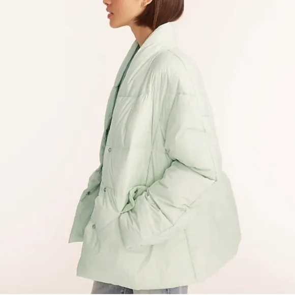 J.CREW Mint Pastel Green Signature Puffer Primaloft Jacket Coat Shawl Collar