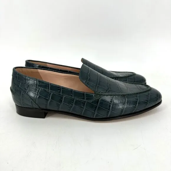 J.Crew Modern Academy Loafers in Dark Moss Green Croc Embossed Size 5.5