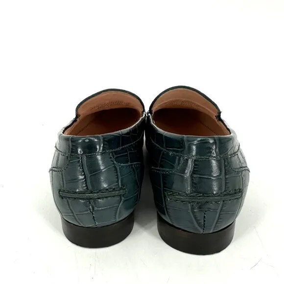J.Crew Modern Academy Loafers in Dark Moss Green Croc Embossed Size 5.5