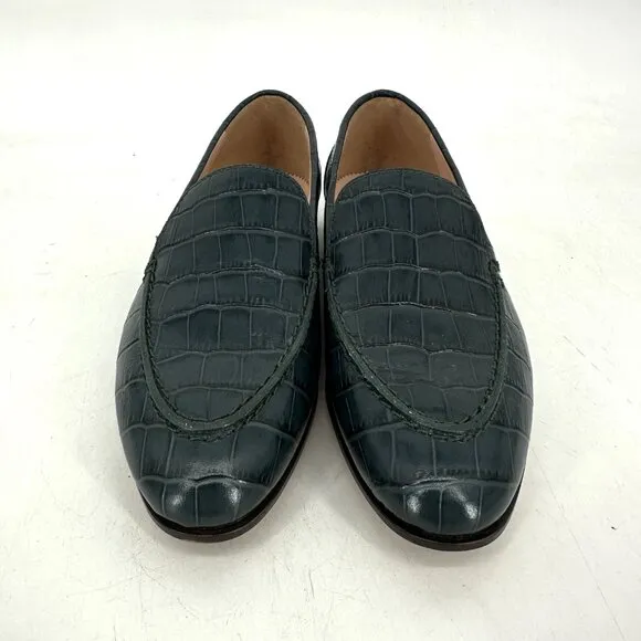 J.Crew Modern Academy Loafers in Dark Moss Green Croc Embossed Size 5.5