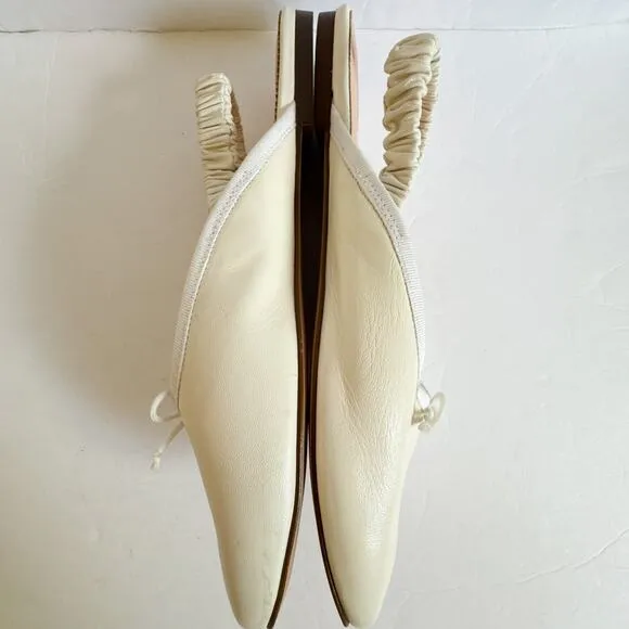 J.Crew Zoe Ballet Scrunchy Slingback Flats Ivory Leather Size 10.5